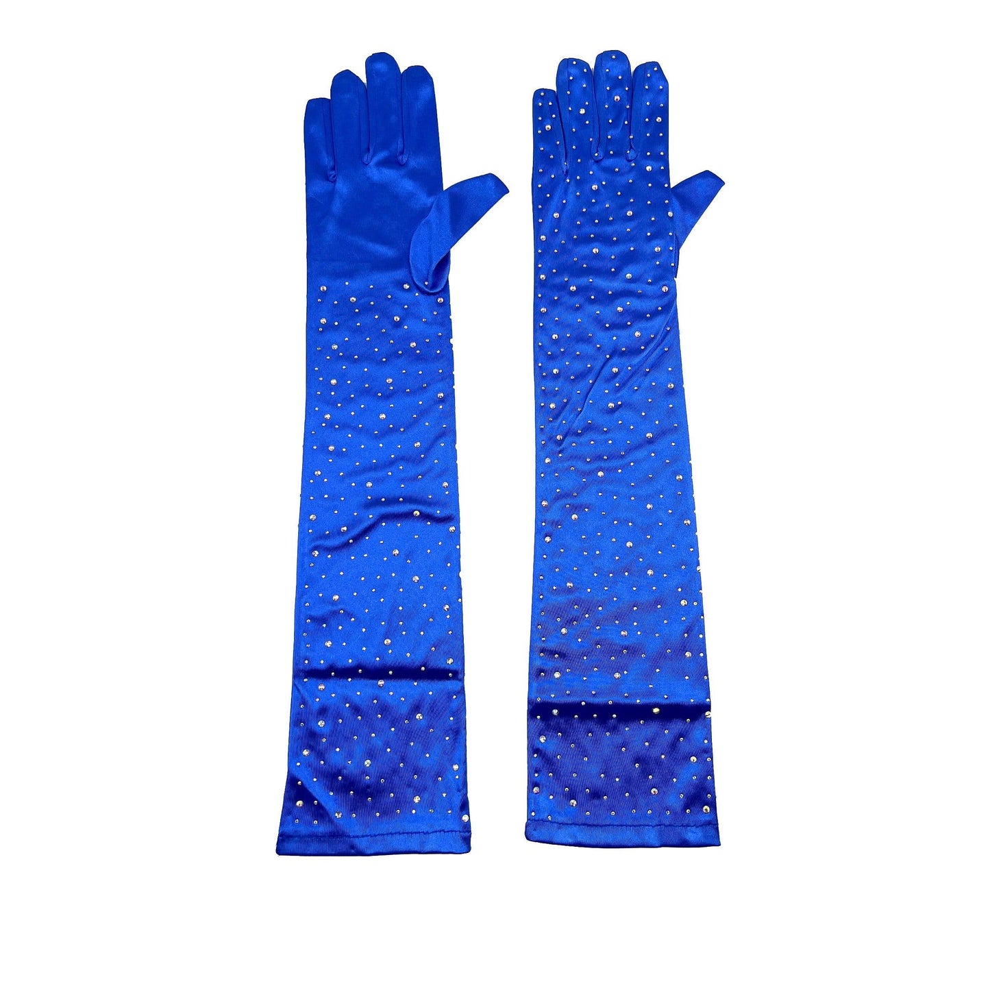 Solid Satin Rhinestone Over Elbow Length Gloves