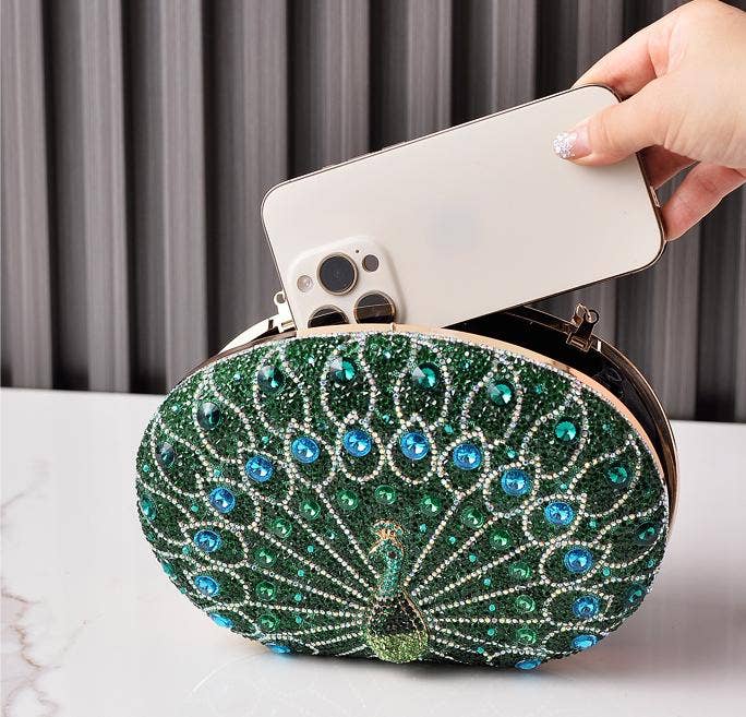 Peacock handbag evening rhinestones clutch bag