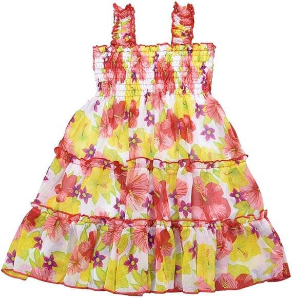 Girls Floral Print Chiffon Shoulder Strap Ruffled Midi-Dress: 3783-15-38 / 6