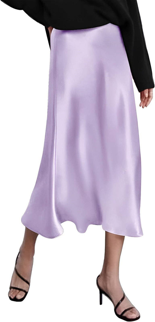 Women Fashion Elegant Solid Color Satin Fishtail Skirt