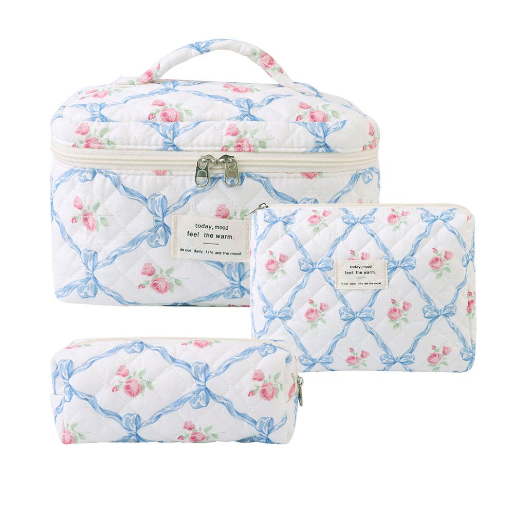 3 Pieces Set Cute Cotton Cosmetic Bag Portable Wash Storage