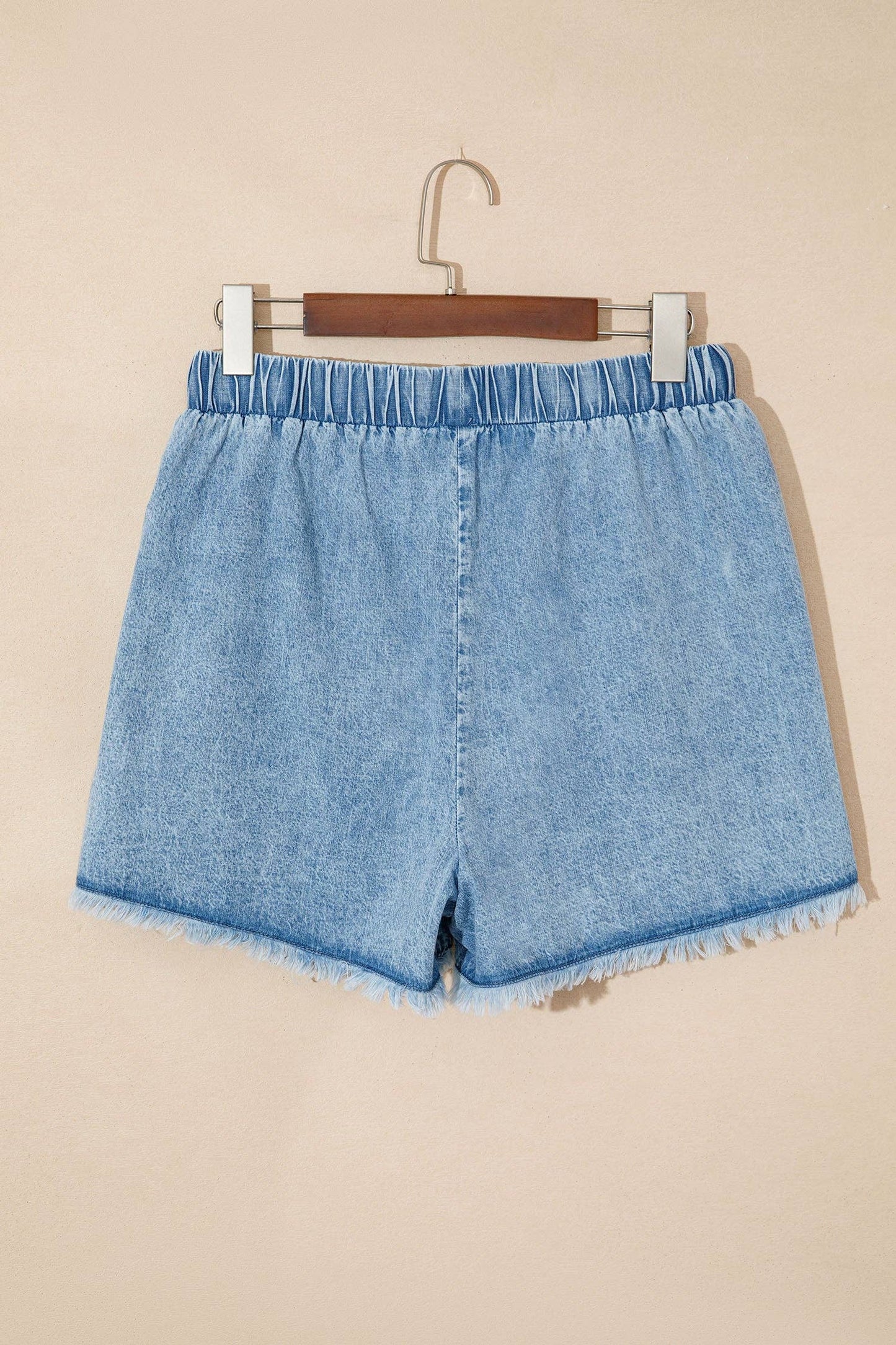Washed Denim Shorts Drawstring Frayed Casual Summer