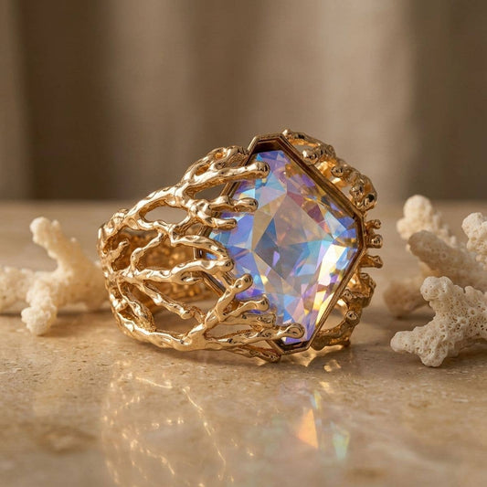 Cuff Aurbo Diamonad Crystal Gold Coral Bracelet