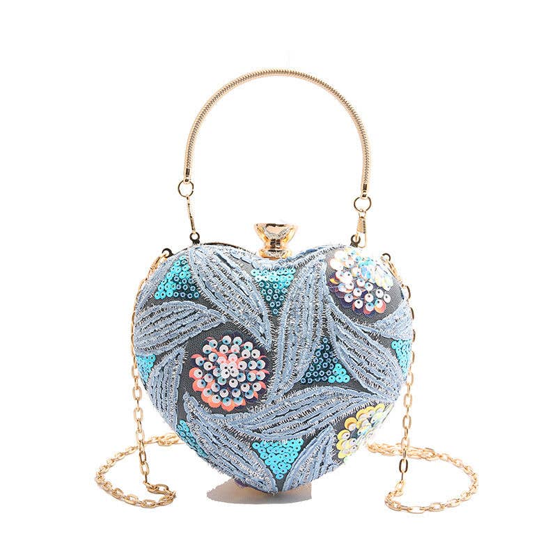 Sequin Evening Shoulder Bag Heart-Shaped Retro Stylish Handbag