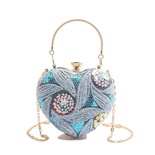 Sequin Evening Shoulder Bag Heart-Shaped Retro Stylish Handbag
