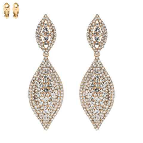 Leaf Shaped Rhinestone & Pearl CLIP ON Earrings