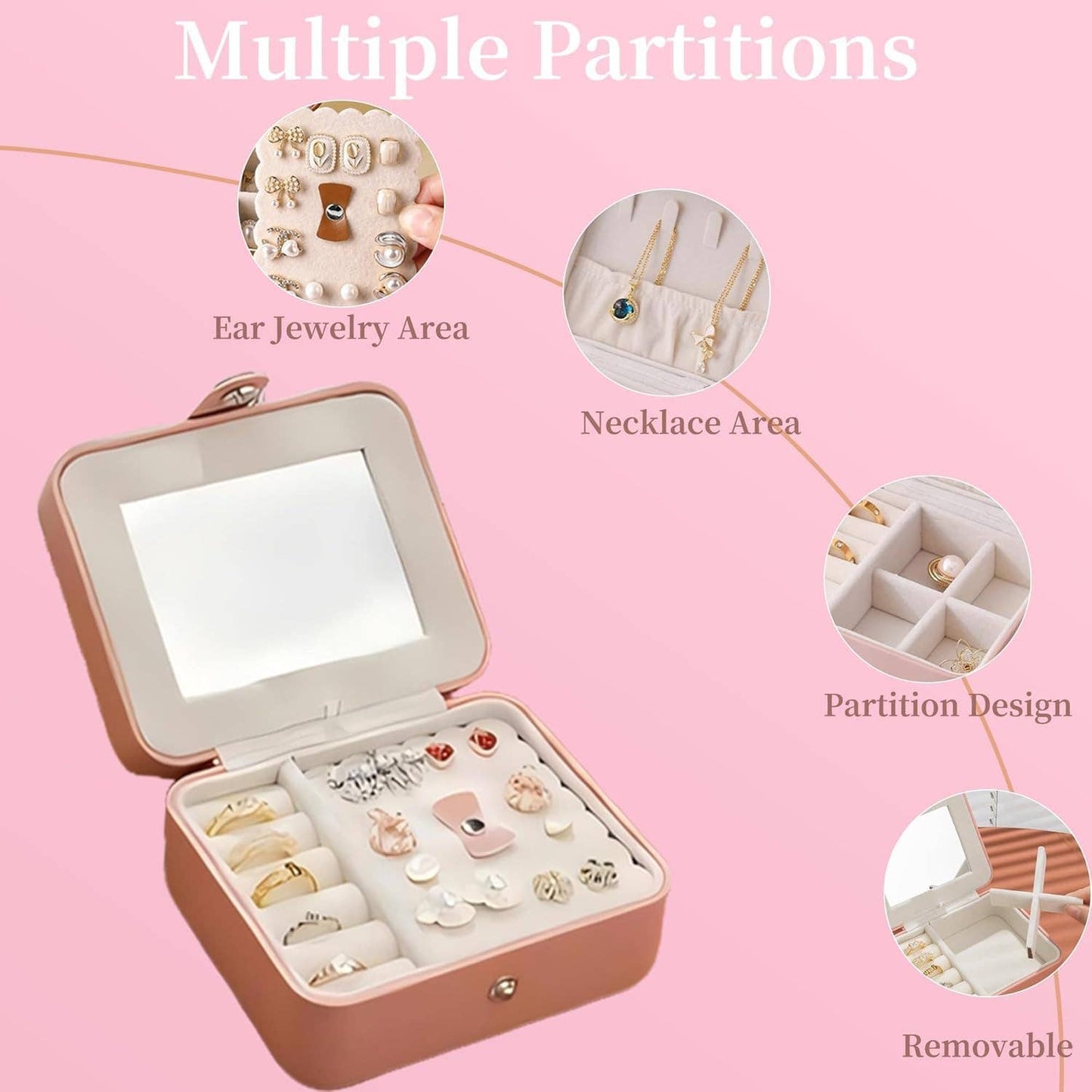 Soft Leather Jewelry Organizer Travel Case with Mirror Trip