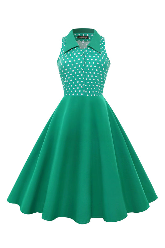 Polka Dot Bodice Sleeveless Retro Swing Dress