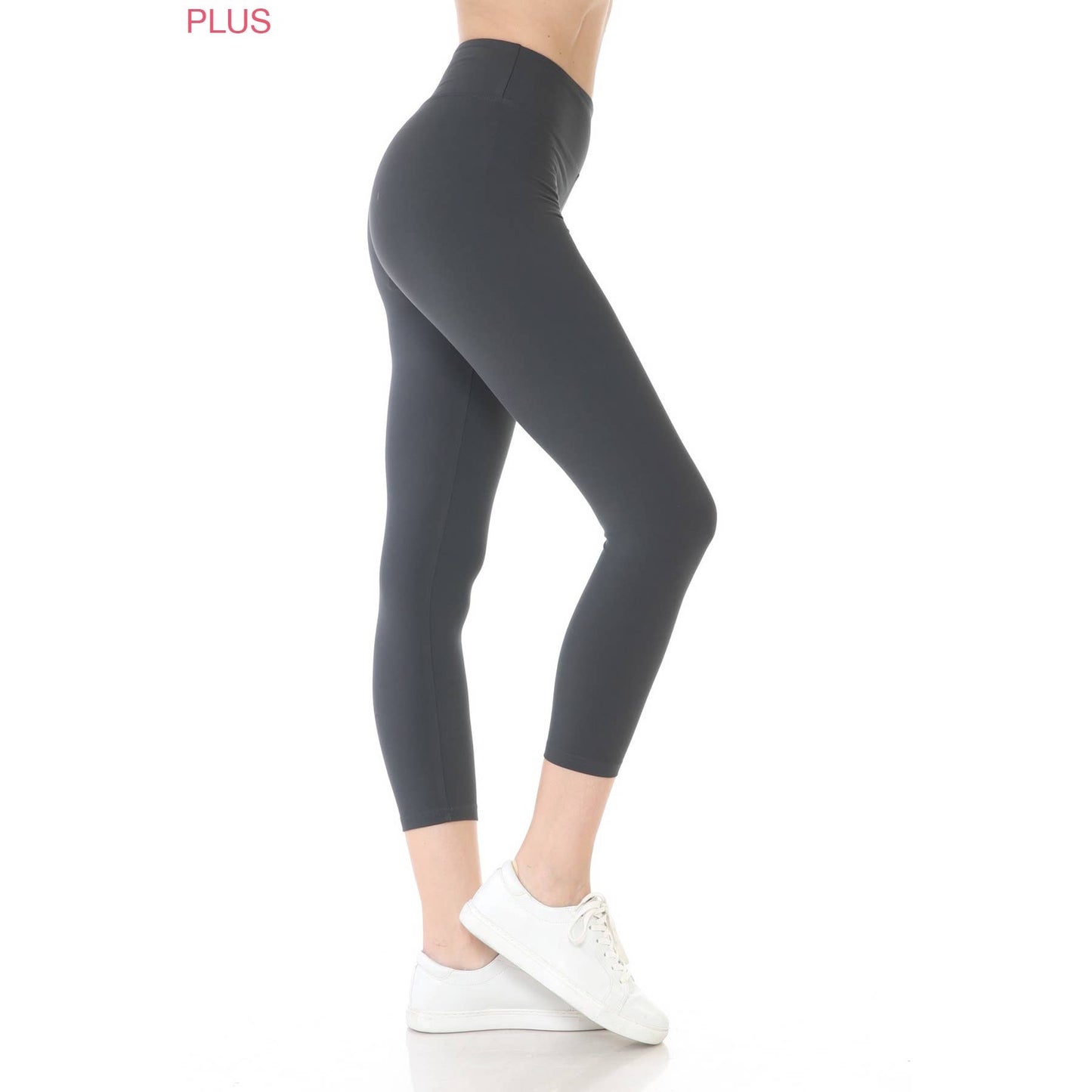 Plus Size 3" Yoga Band Premium Solid Activewear Leggings: Black