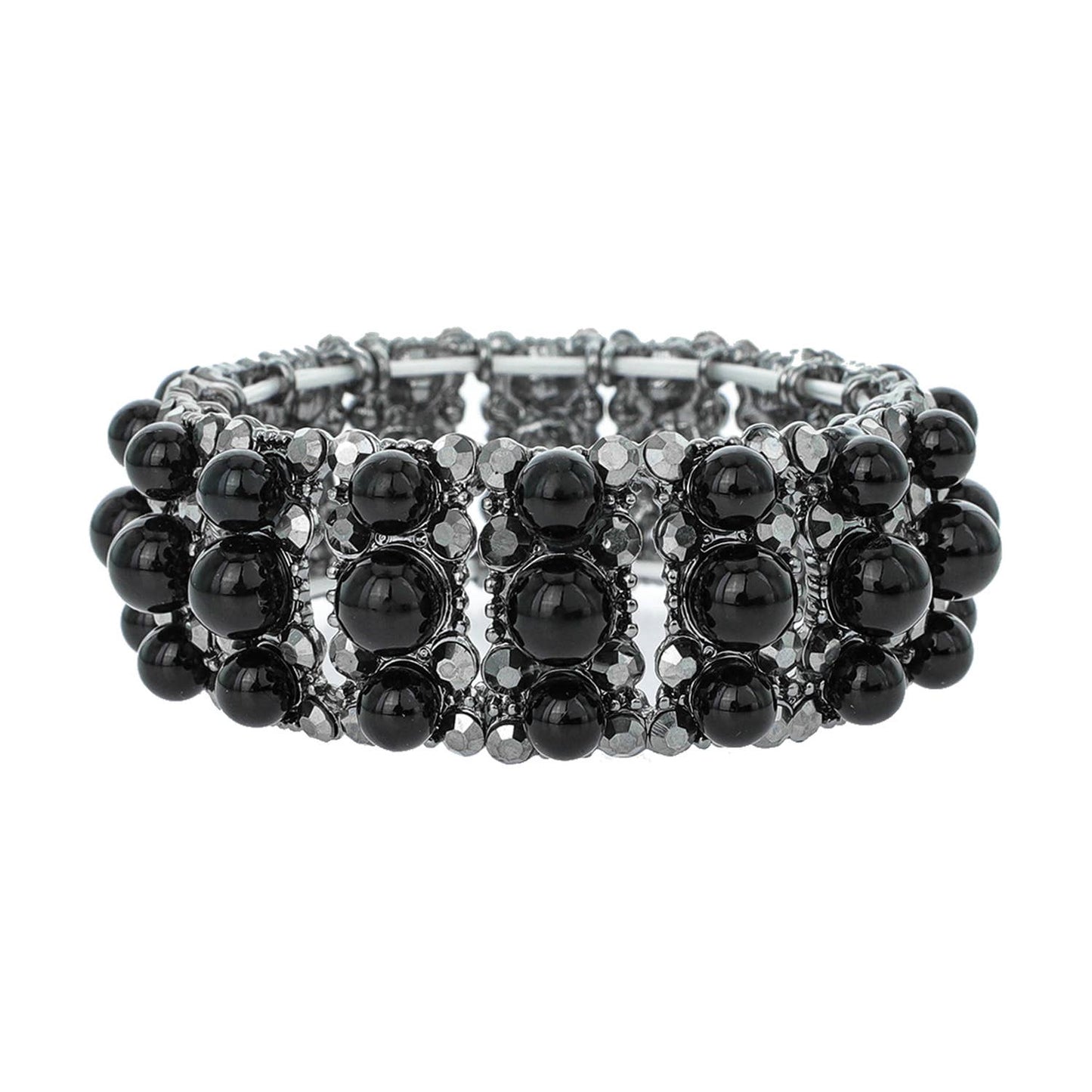 Rhinestone Pearl Cluster Stretch Bangle Bracelet