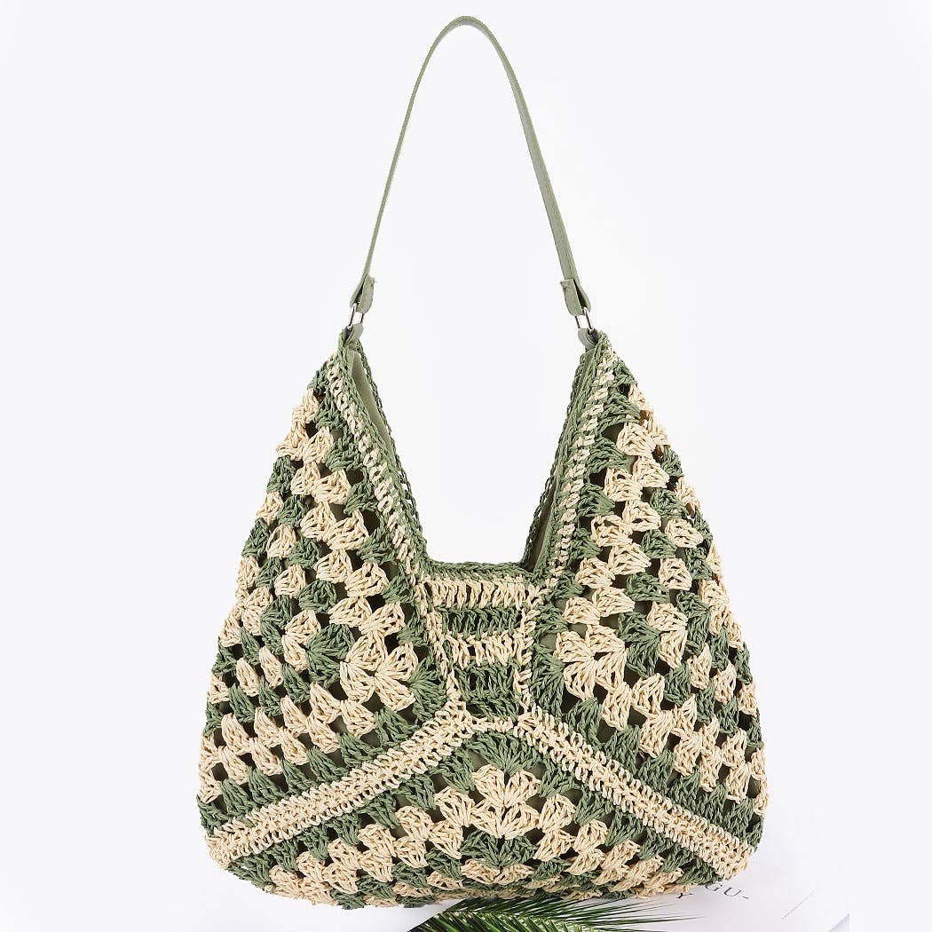 Faux Straw Hobo Bag: BK