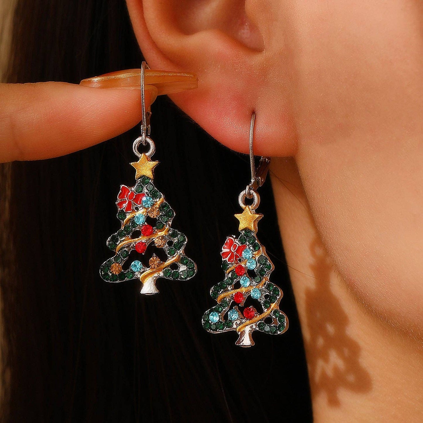 Luxury Colorful Christmas Tree Ear Studs for Women