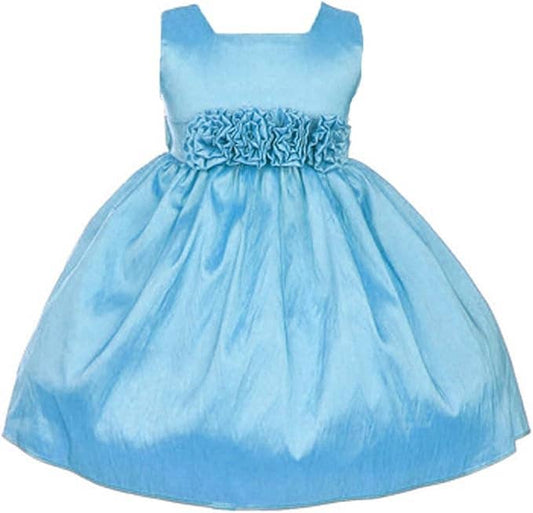 Sweet Kids Baby Sleeveless Rolled Flower Waistband Dress: Turquoise / 18 Months (L)