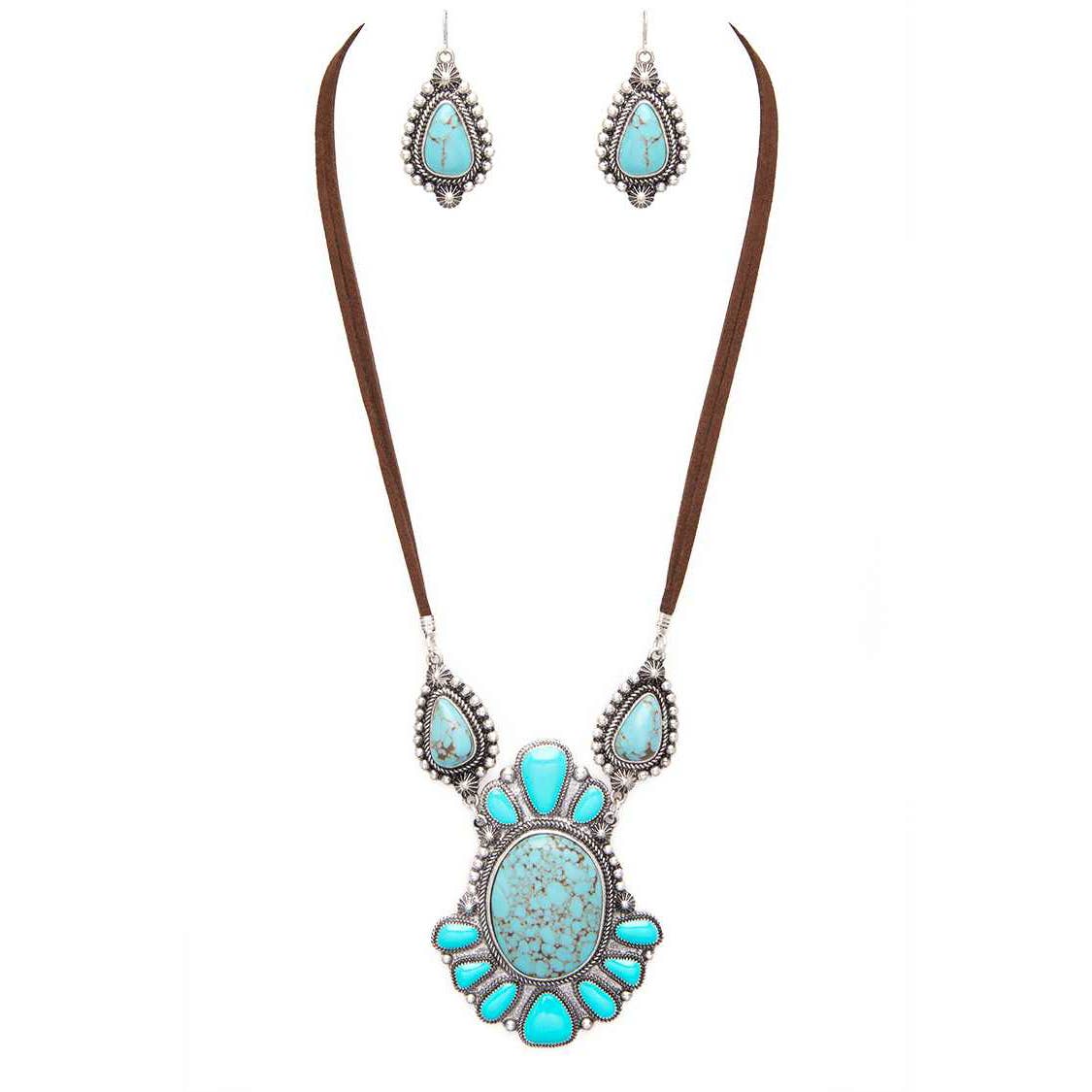 Western Oversize Stone Pendant Necklace Set