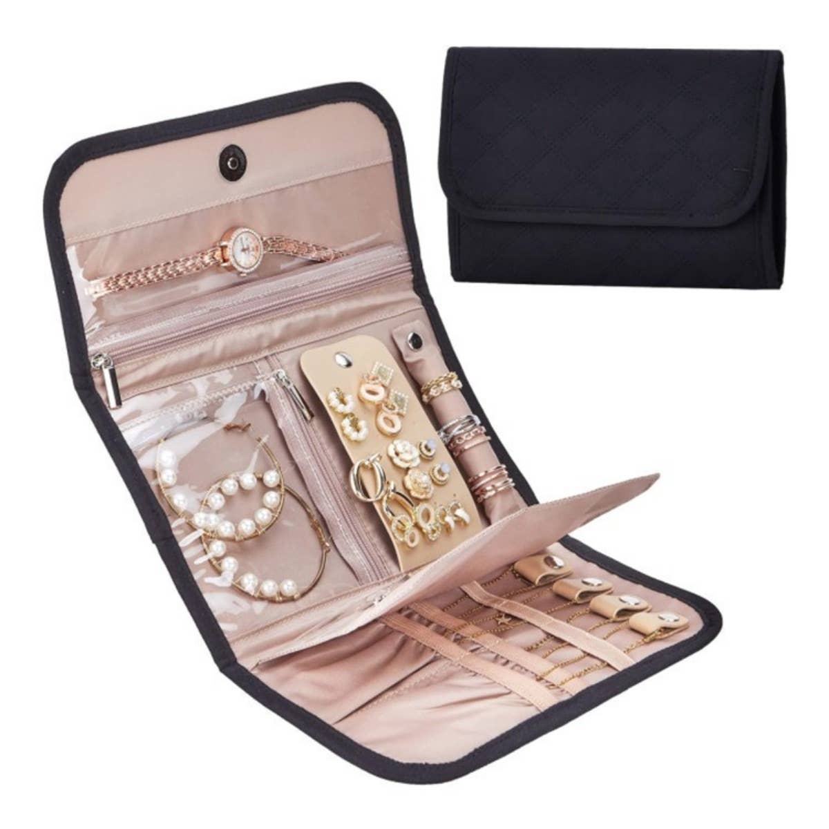 Portable Travel Jewelry Organizer Roll,Foldable for Earrings