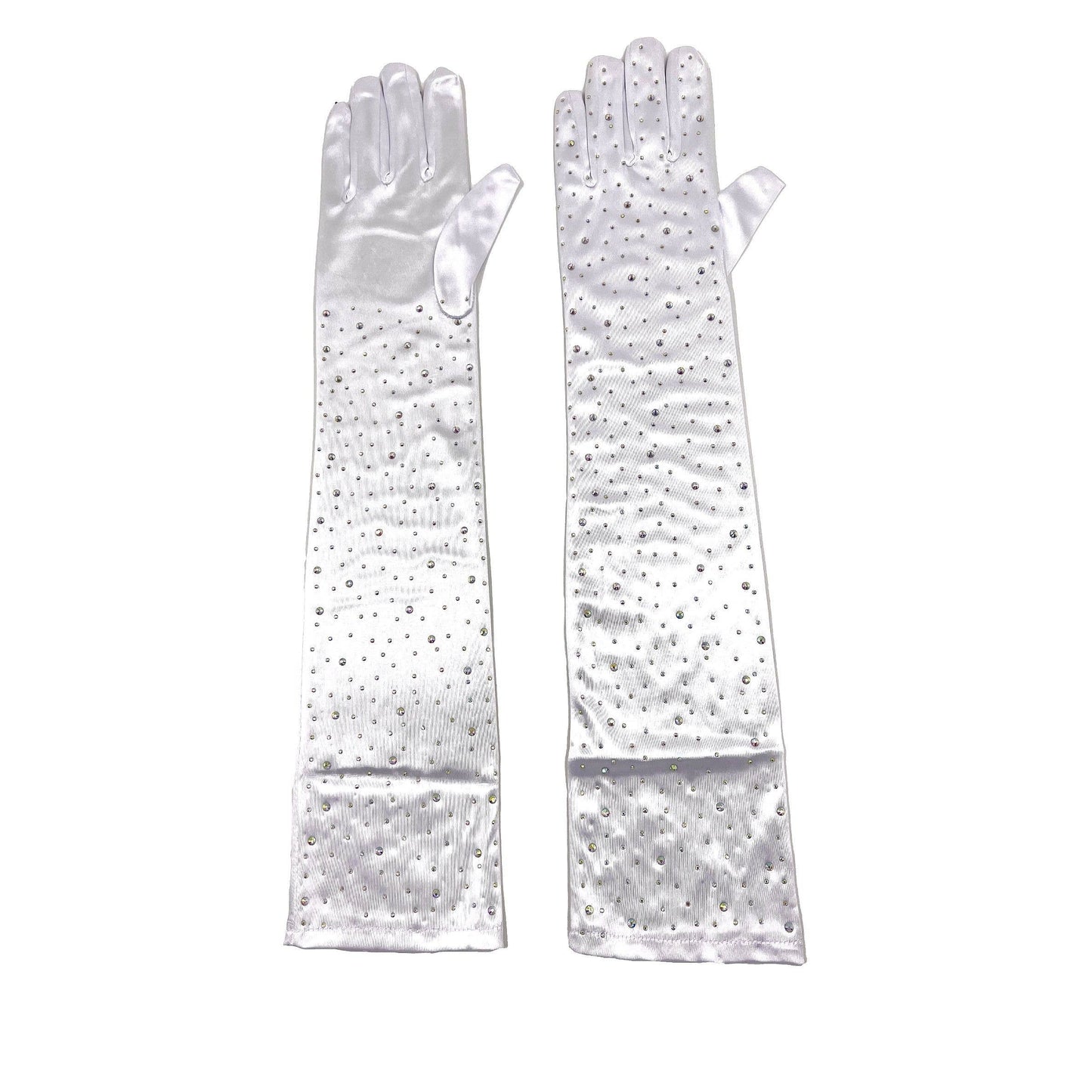 Solid Satin Rhinestone Over Elbow Length Gloves