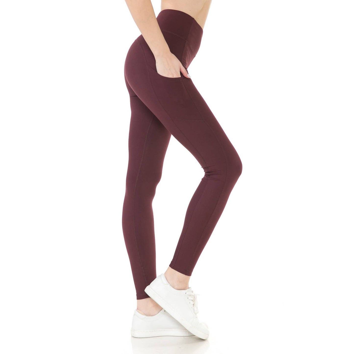 High Waist Activewear Leggings - Side Pockets: Black