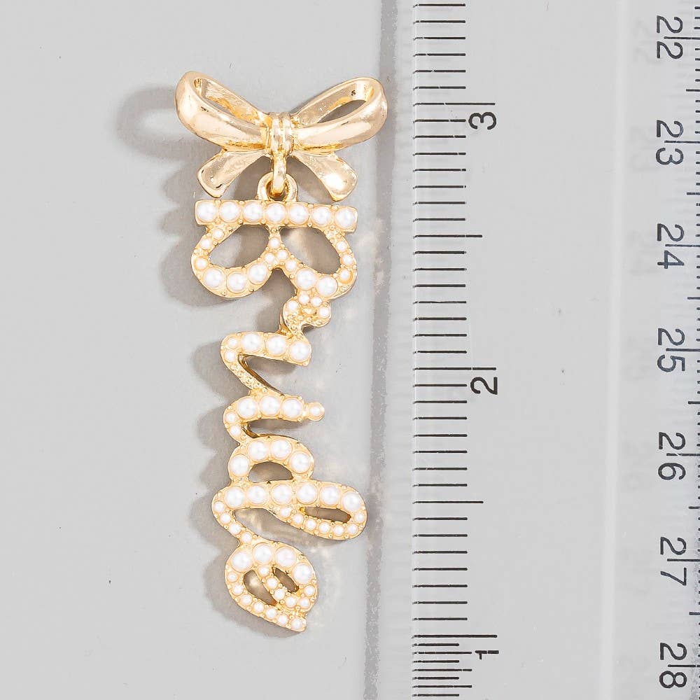 Pearl Pave Bride And Bow Stud Dangle Earrings