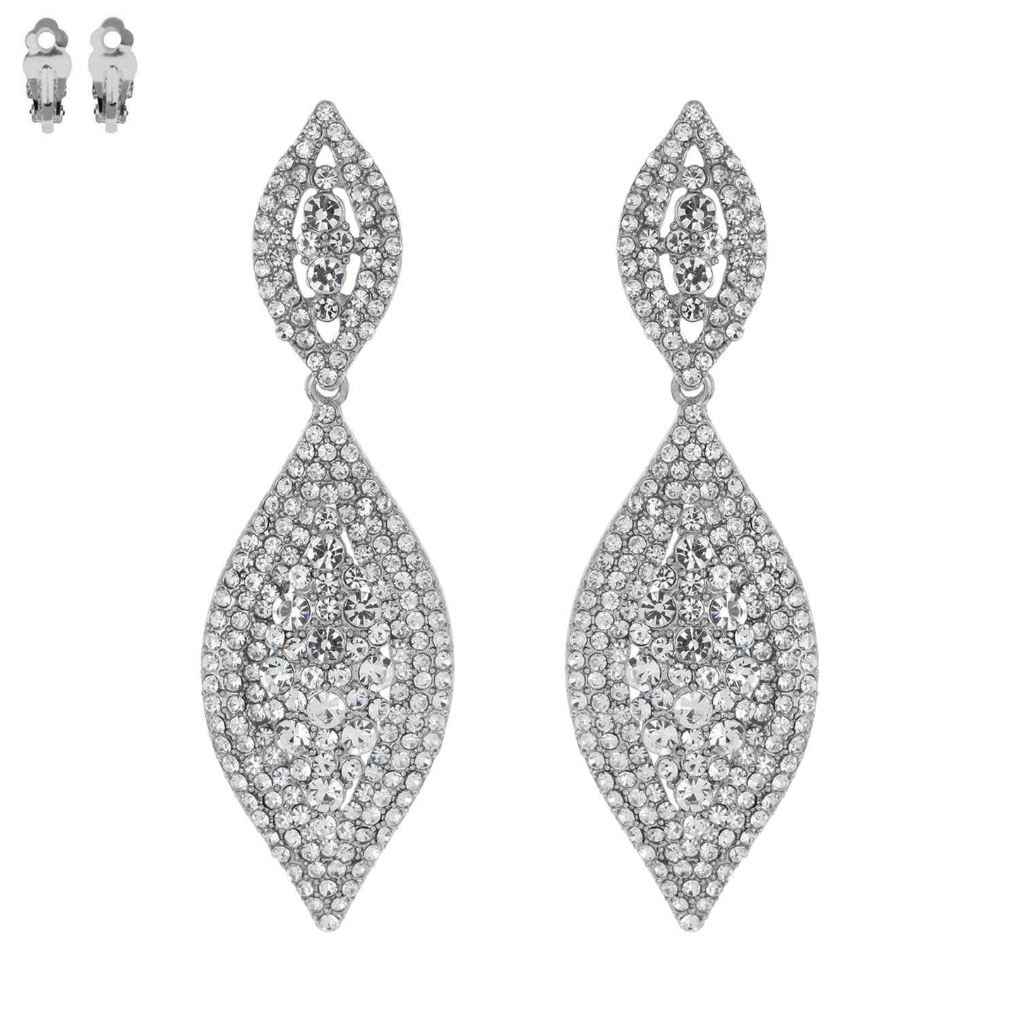 Leaf Shaped Rhinestone & Pearl CLIP ON Earrings