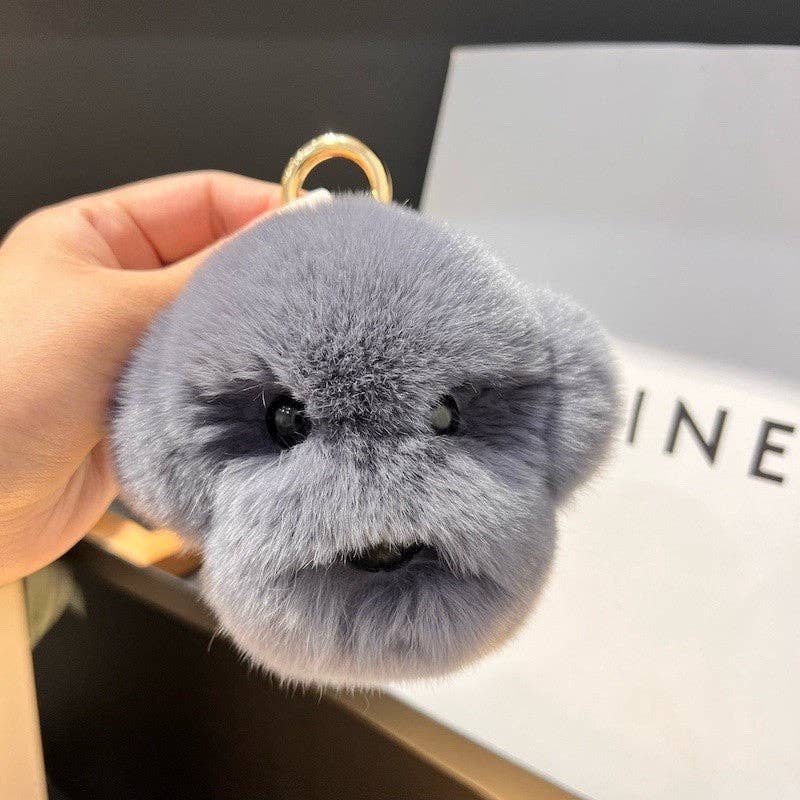 Fluffy Rex Rabbit Fur Cute Dog Head Key Bag Pendant Keychain