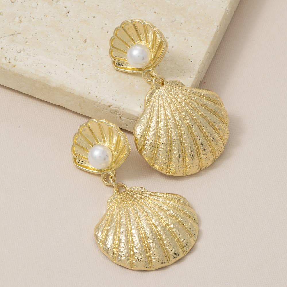 Pearl Accent Shell Drop Earrings