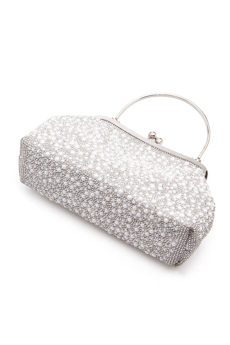 Pearl And Rhinestone Top Handle Convertible Clutch Bag