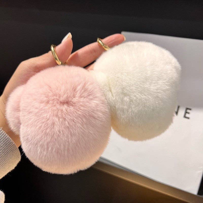 Fluffy Rex Rabbit Fur Cute Dog Head Key Bag Pendant Keychain
