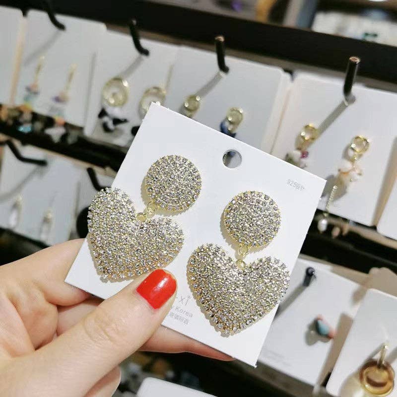 Personalized Rhinestone Heart-Shaped Earrings