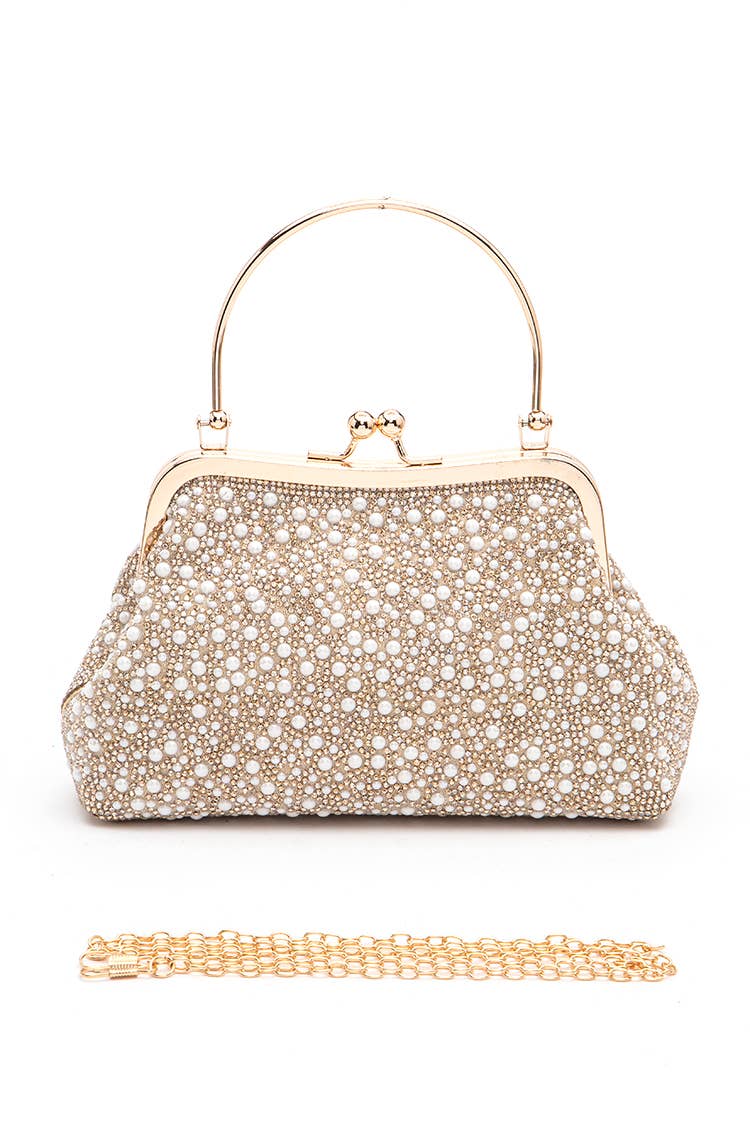 Pearl And Rhinestone Top Handle Convertible Clutch Bag