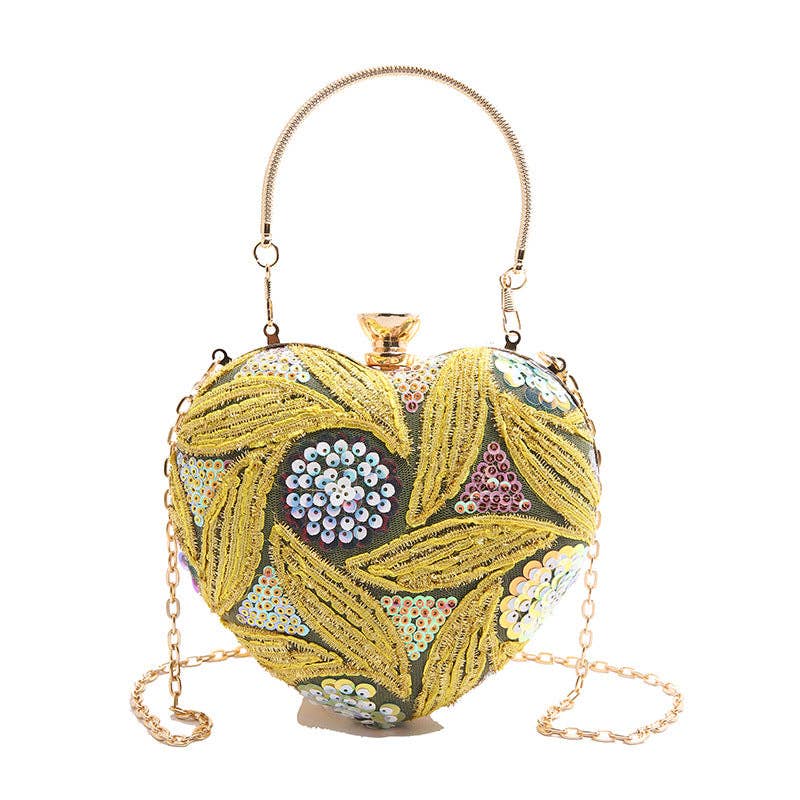 Sequin Evening Shoulder Bag Heart-Shaped Retro Stylish Handbag
