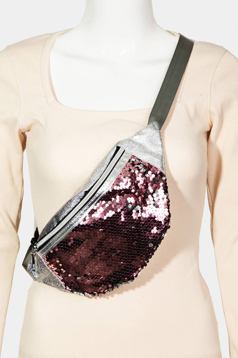Sequin Front Single Zipper Fanny Pack