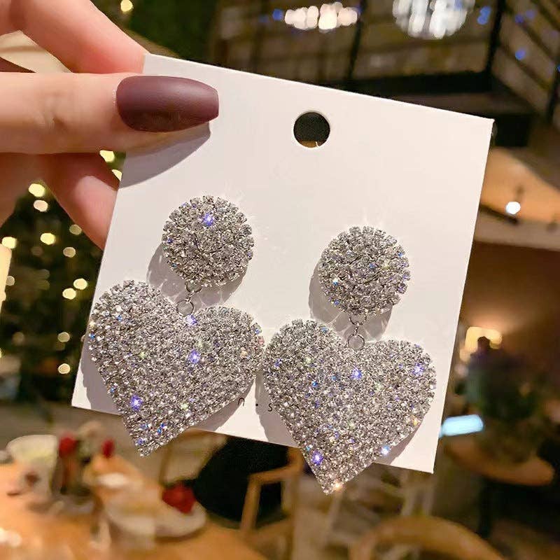 Personalized Rhinestone Heart-Shaped Earrings