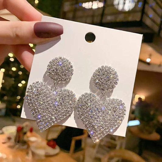 Personalized Rhinestone Heart-Shaped Earrings