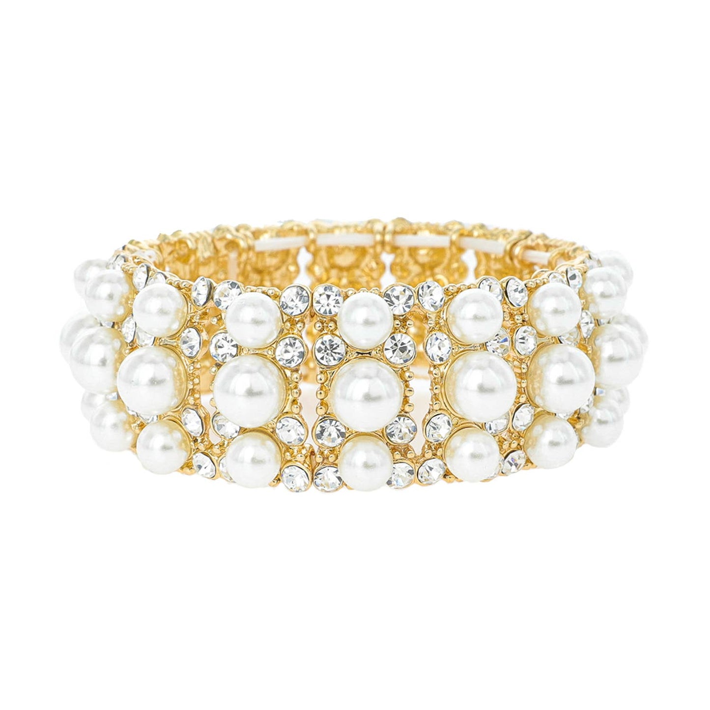 Rhinestone Pearl Cluster Stretch Bangle Bracelet