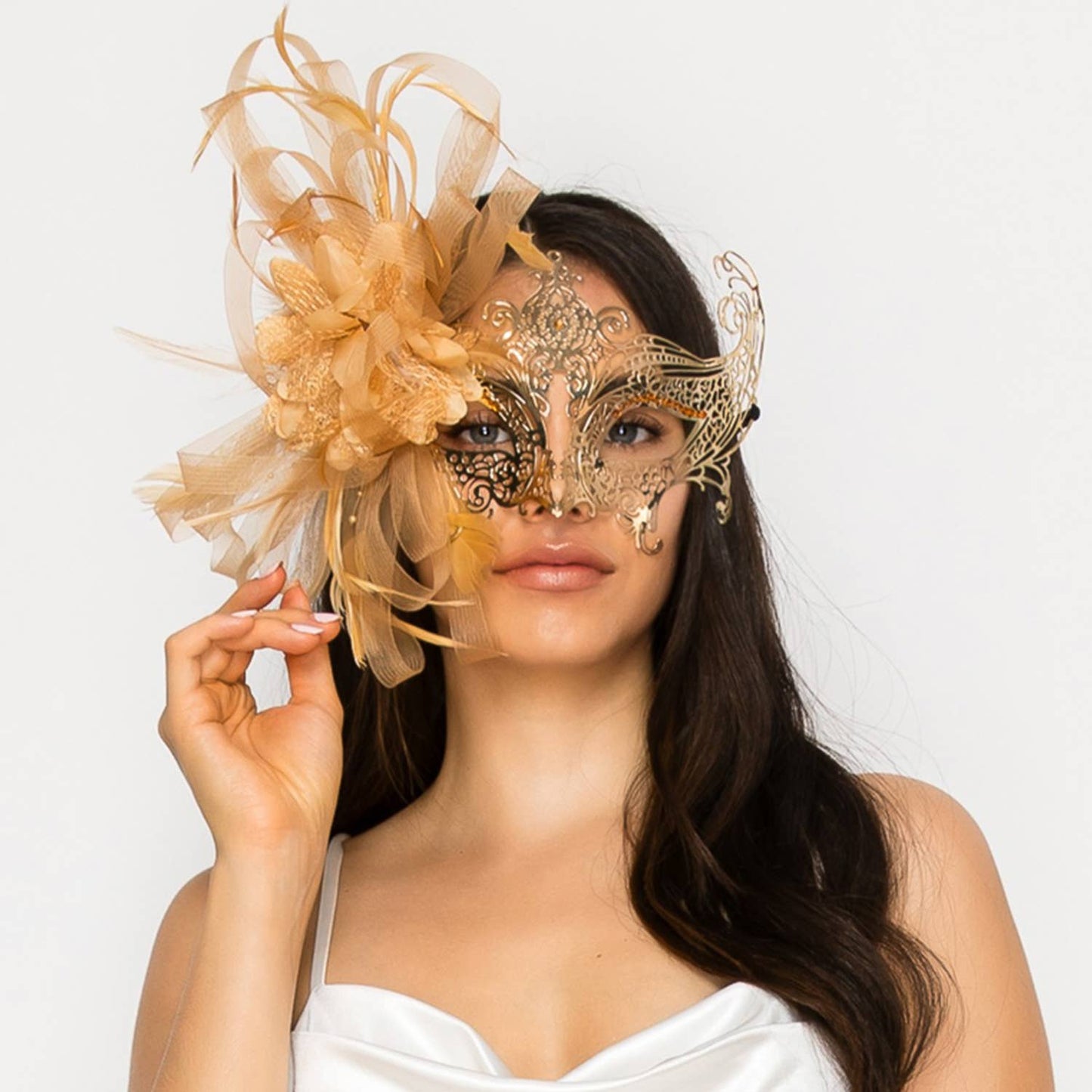 Rhinestone Pave Masquerade Mask with Detached Fascinator