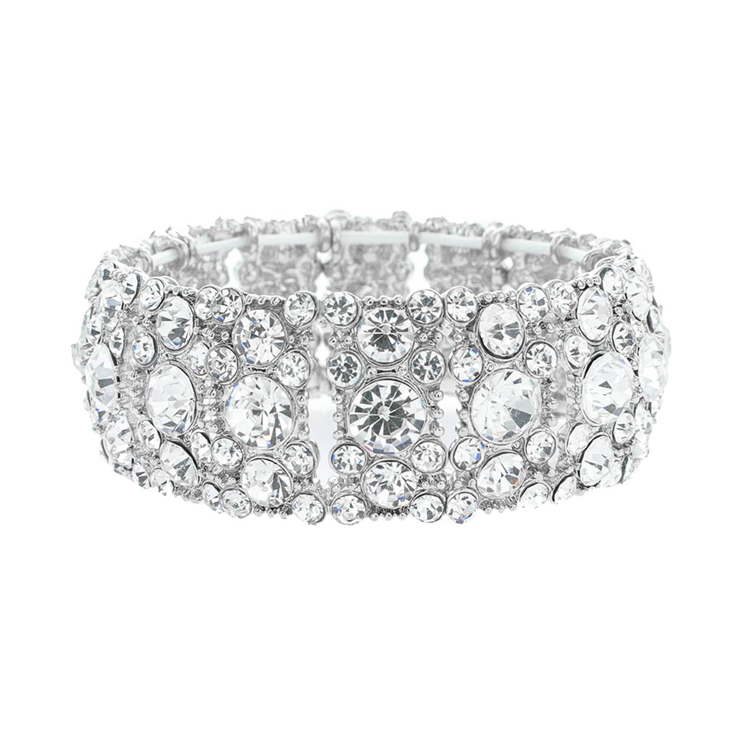 Rhinestone Pearl Cluster Stretch Bangle Bracelet