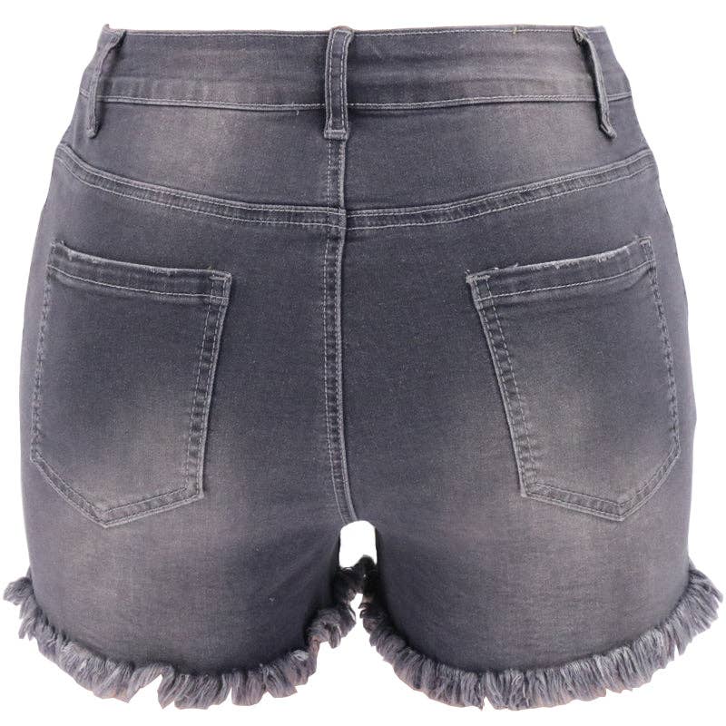 High-Waisted Ripped Stretch Denim Shorts for Summer: Dark Blue / 73%Cotton/14%Rayon/11% Polyester/2%spandex / XXL