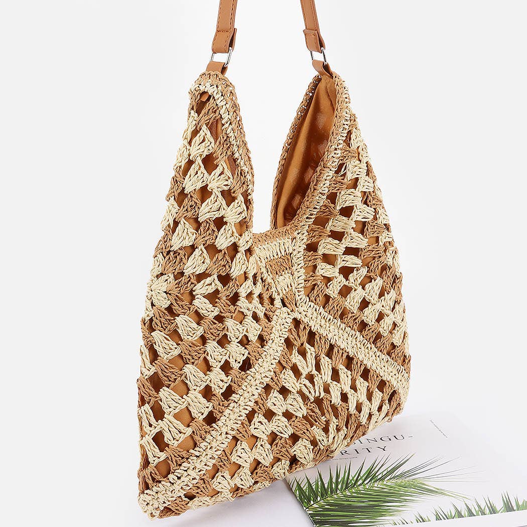 Faux Straw Hobo Bag: BK