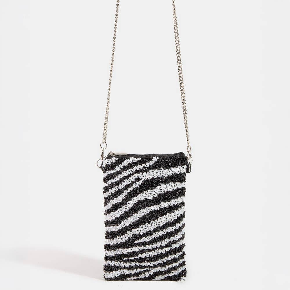 Zebra Stripe Pattern Bead Rectangle Pouch Bag