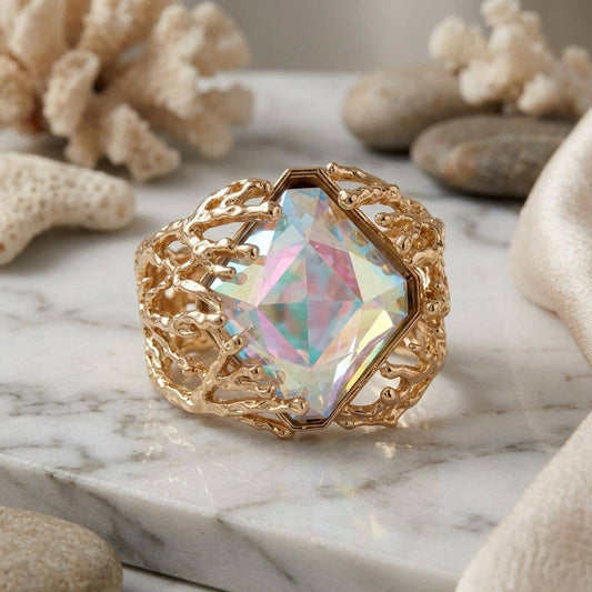 Cuff Aurbo Diamonad Crystal Gold Coral Bracelet