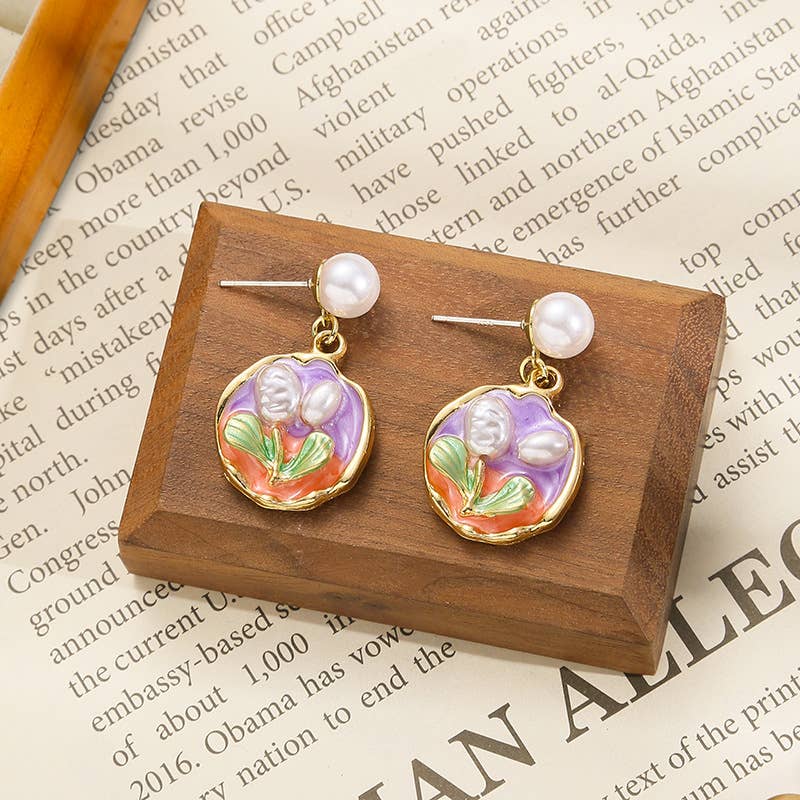 Elegant Flower Earrings Vintage Style Pearl Detail
