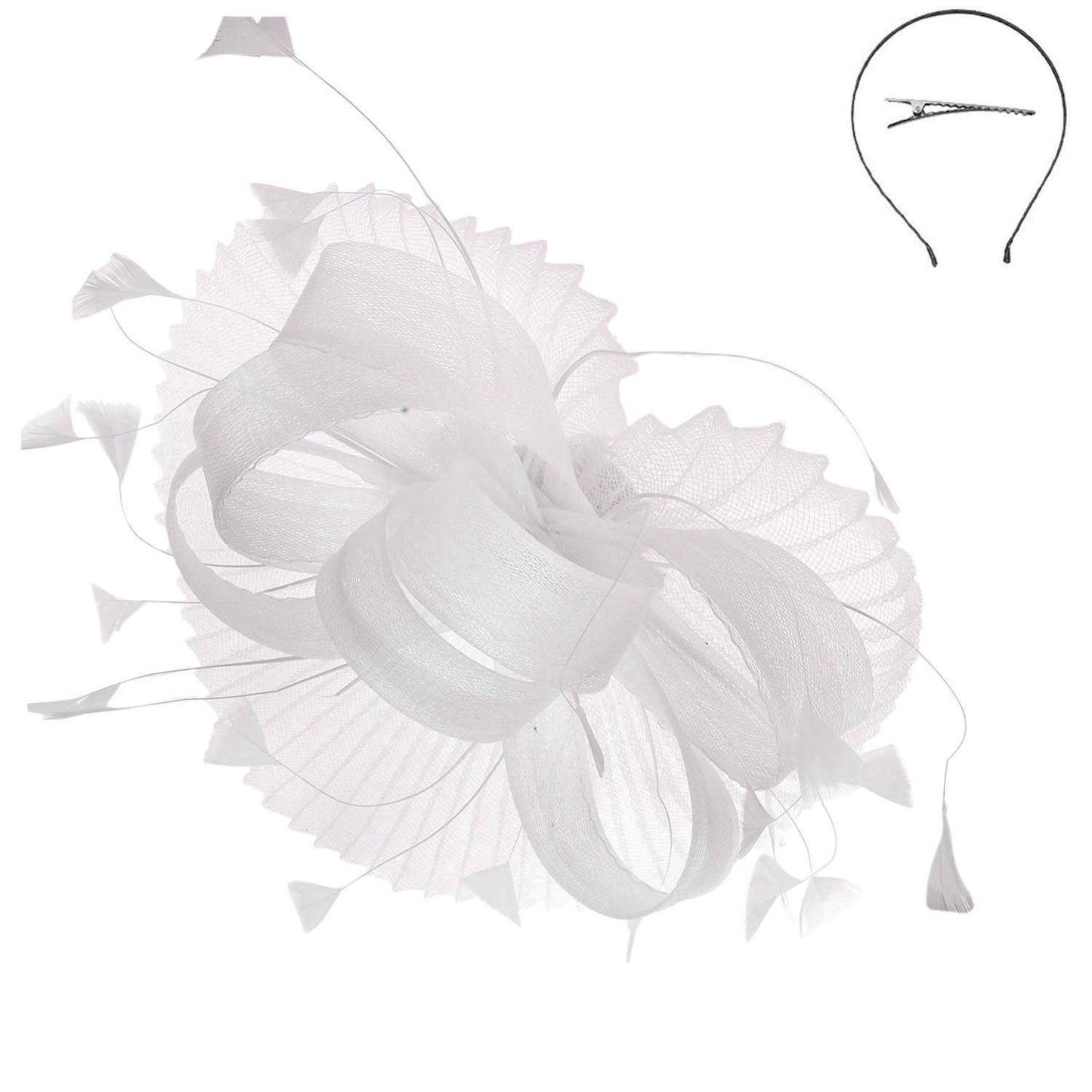 Sheer Mesh Loop Feather Spray Fascinator with Headband