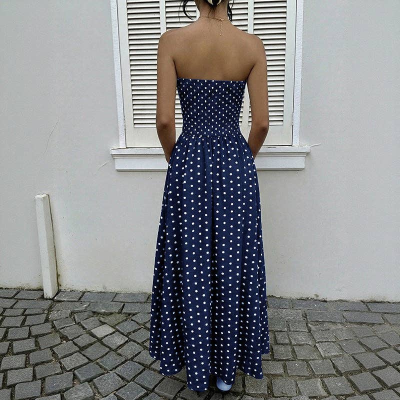 Women’s Strapless Polka Dot High Waist Maxi Dress