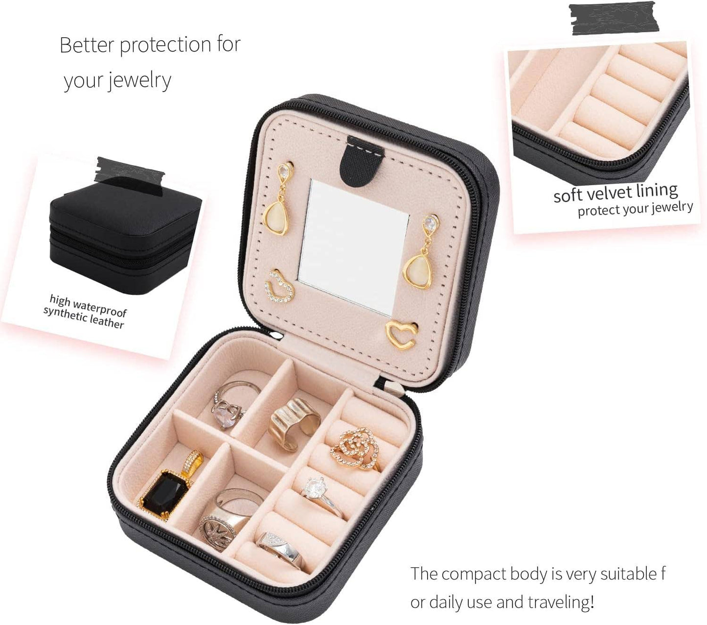 Soft Leather Jewelry Organizer Travel Case with Mirror Trip