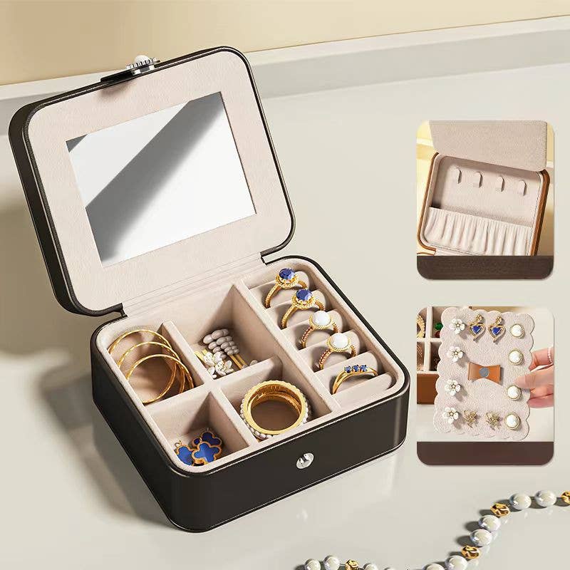 Soft Leather Jewelry Organizer Travel Case with Mirror Trip