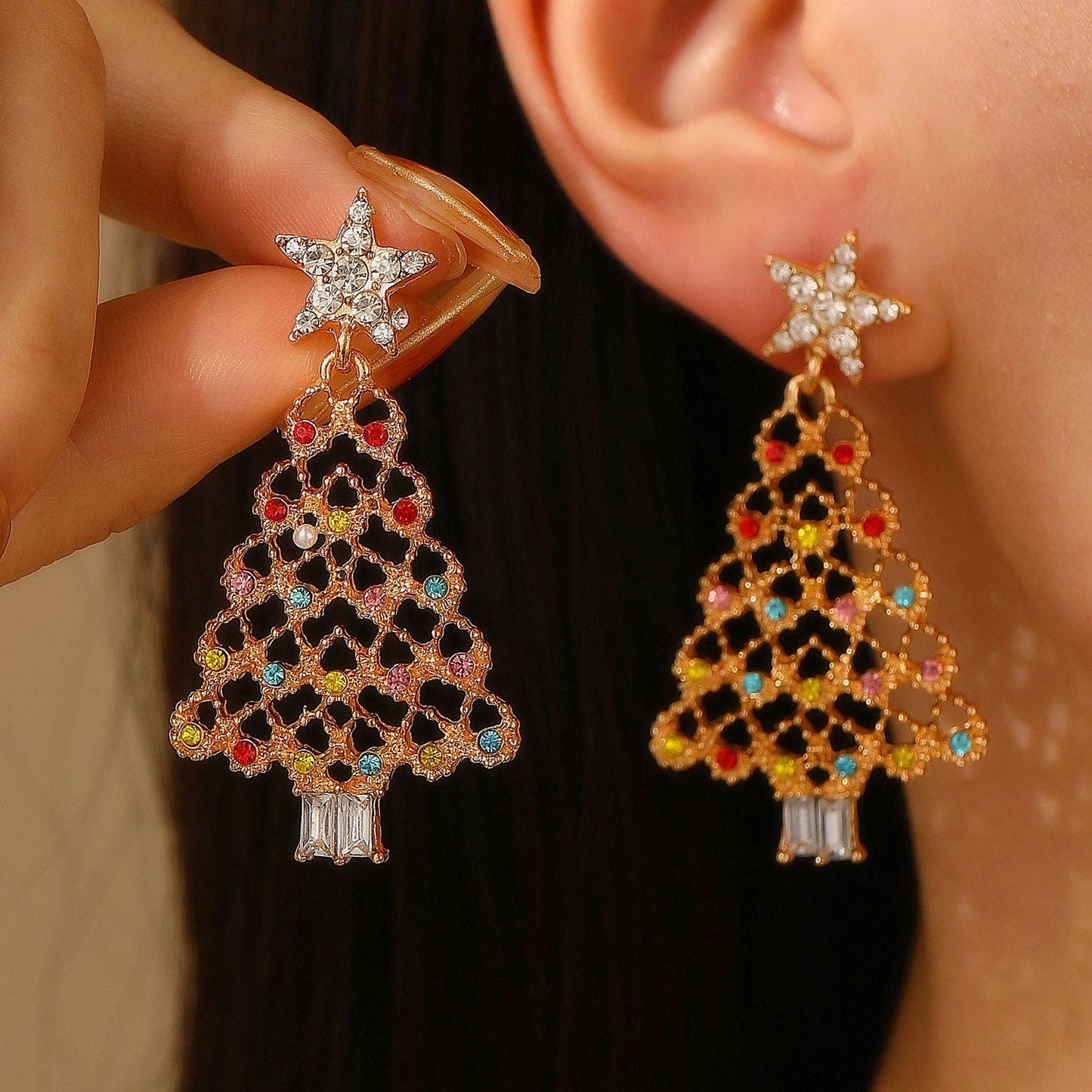 Luxury Colorful Christmas Tree Ear Studs for Women