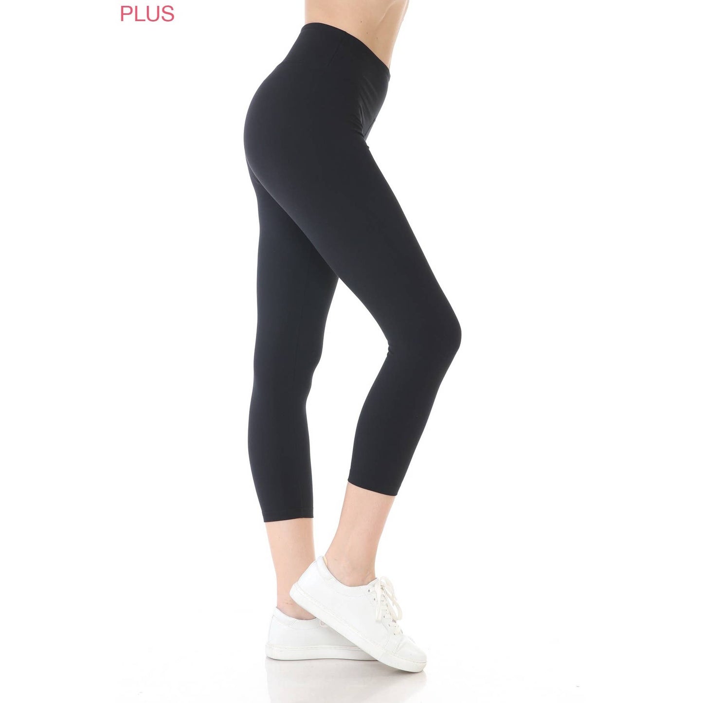 Plus Size 3" Yoga Band Premium Solid Activewear Leggings: Black