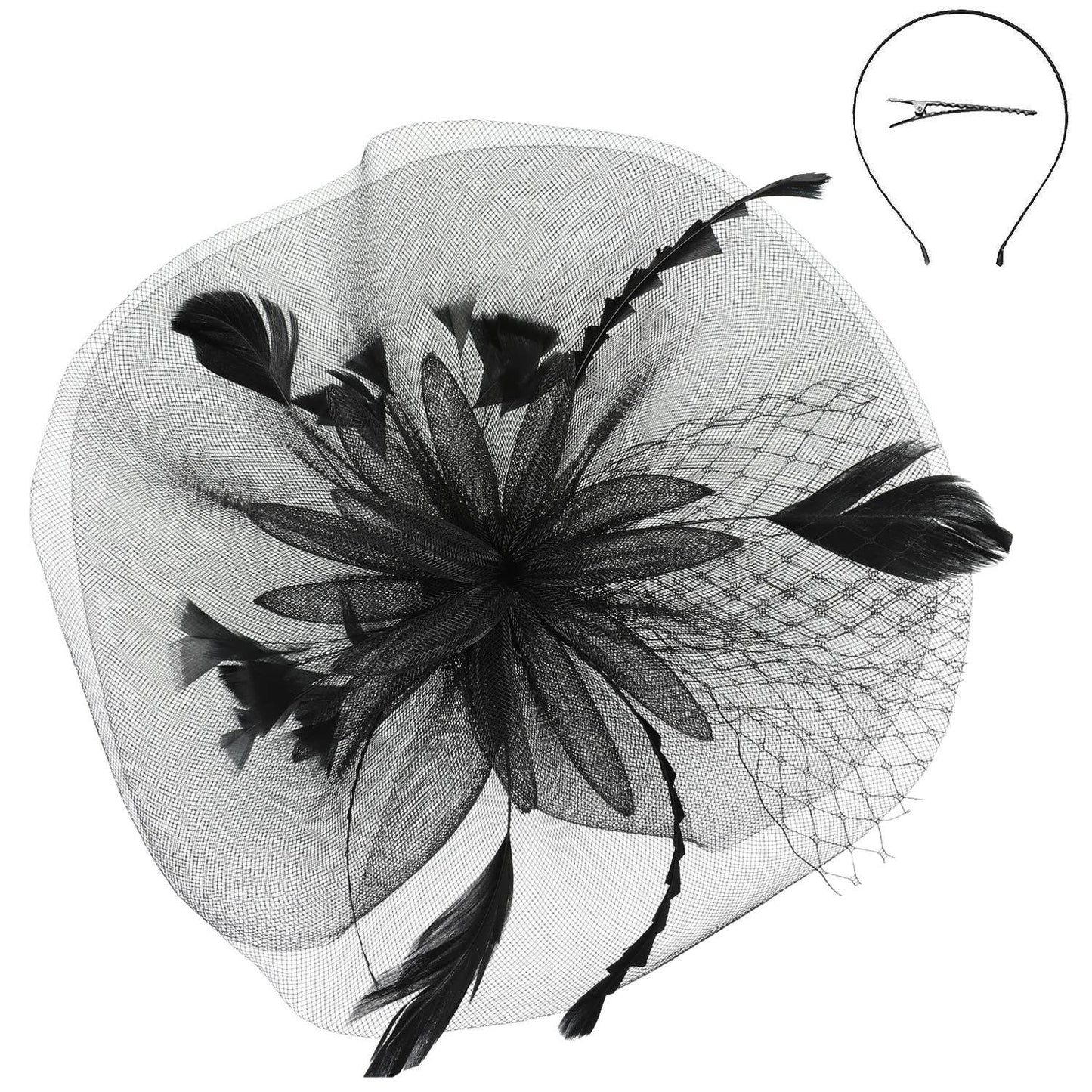 Floral Feather Veil Mesh Fascinator