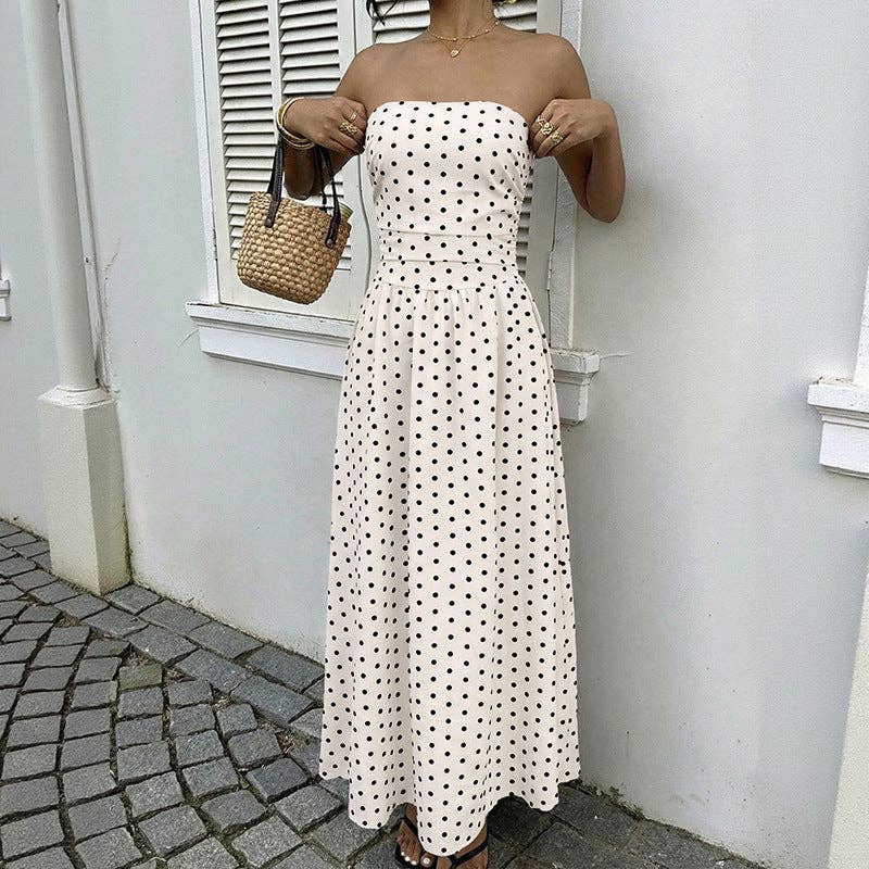 Women’s Strapless Polka Dot High Waist Maxi Dress