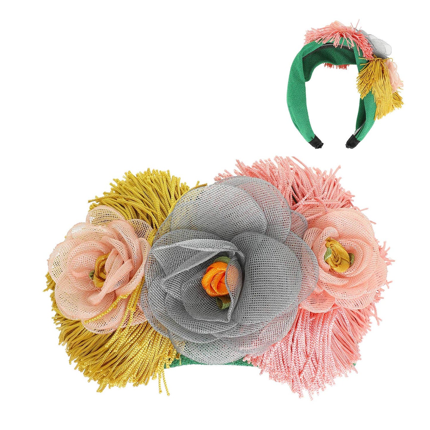 Mesh Rose Bouquet Headband with Tassel Fringe